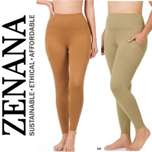 NWOT Zenana Outfitters Cell Phone Leggings Size Large. Khaki OR Camel